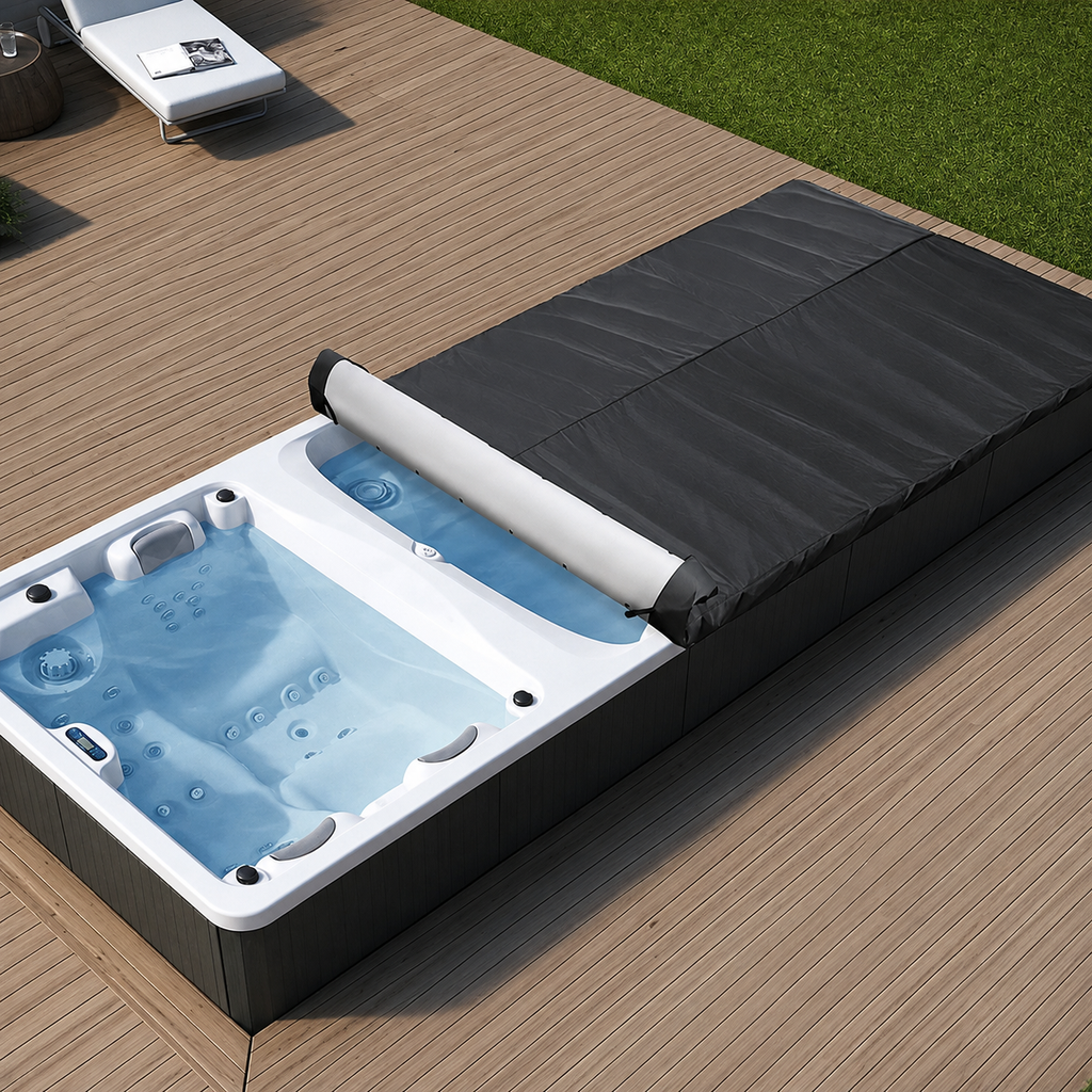 Nouvelle couverture de spa de nage  enroulable 100 % étanche, couverture de bain pour piscine