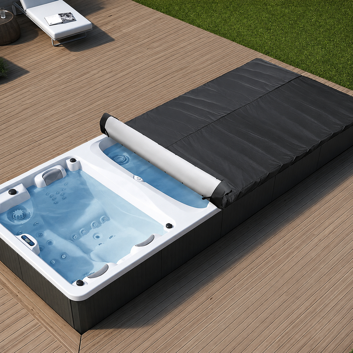 Nouvelle couverture de spa de nage  enroulable 100 % étanche, couverture de bain pour piscine